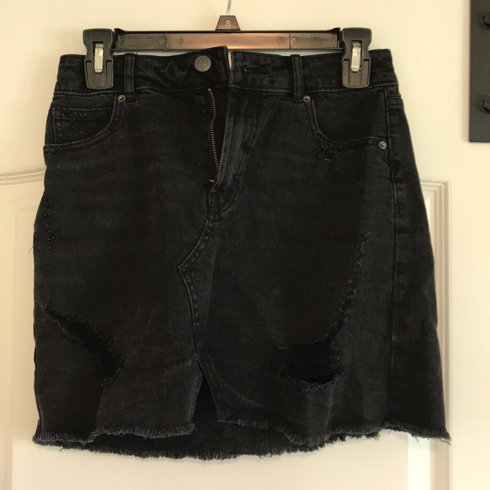 Black Distressed Jean Mini Skirt